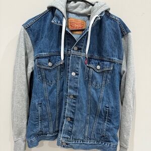 Levi Strauss Denim Blue Jean Jacket Hoodie Large